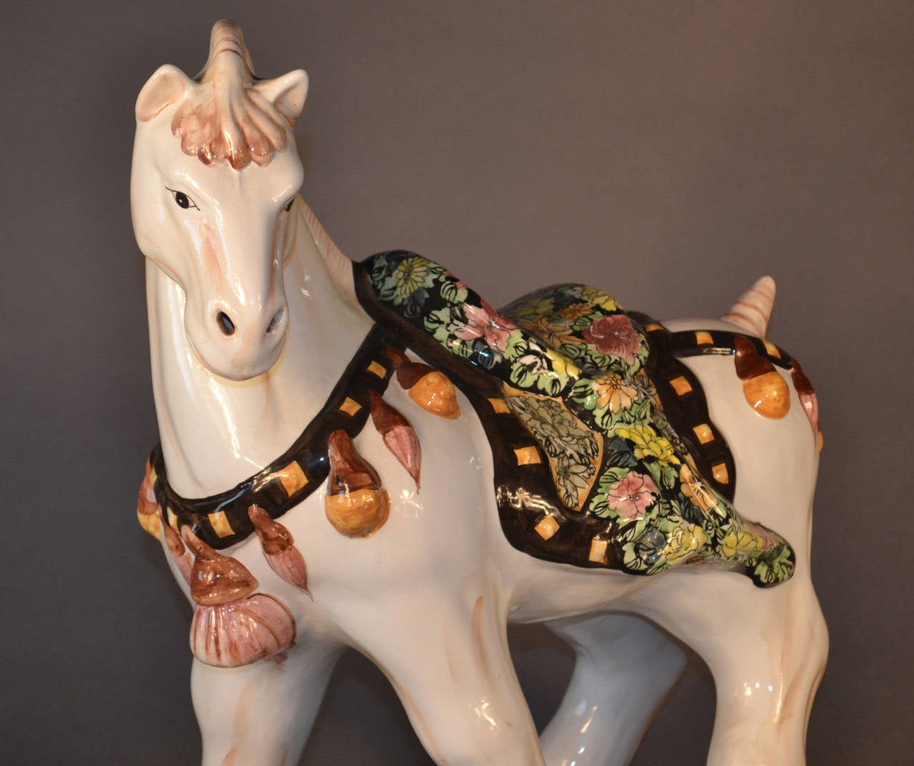 Large MidCentury Italian Glazed Ceramic Horse Sculpture For Sale at