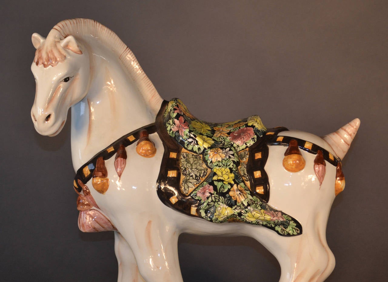 Large MidCentury Italian Glazed Ceramic Horse Sculpture For Sale at