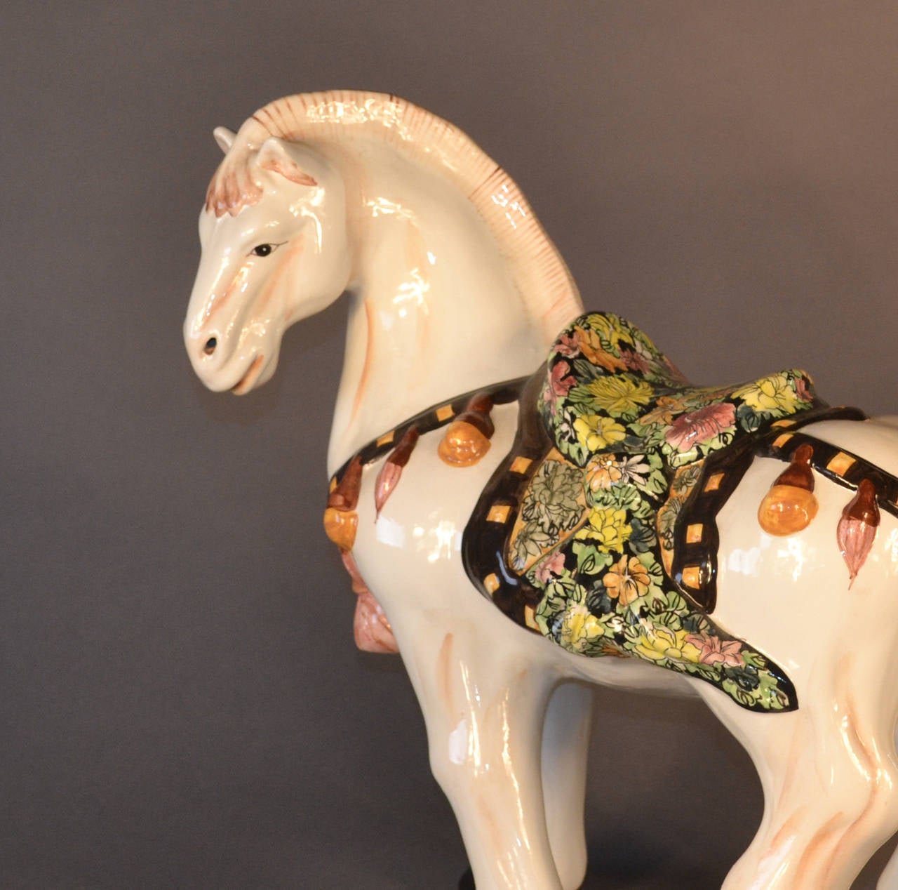 Large MidCentury Italian Glazed Ceramic Horse Sculpture For Sale at