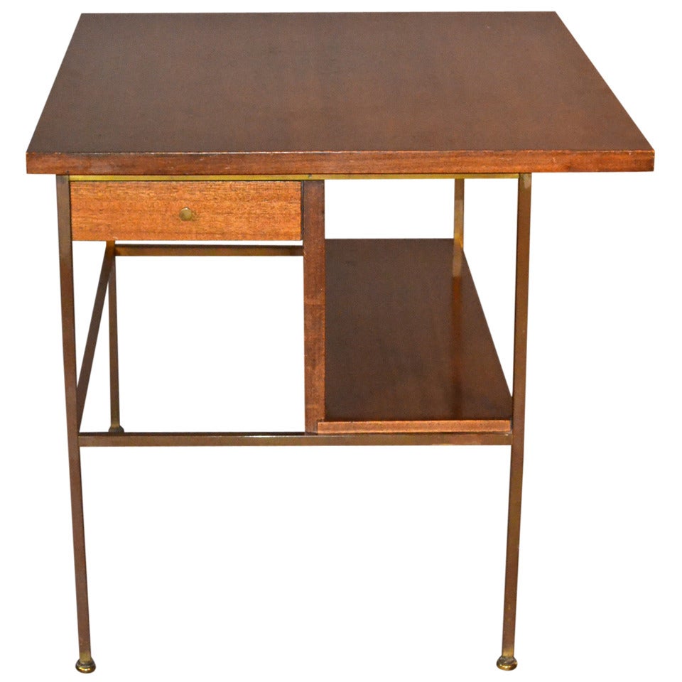 Paul McCobb Side or End Table with Brass Legs and Trim in Walnut For Sale at 1stDibs