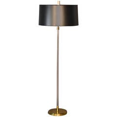 Lucite Floor Lamp with Brass Base, Black Shade with Gold Interior