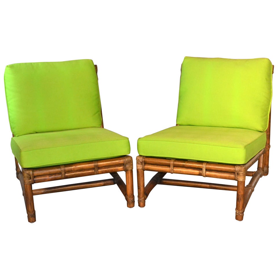 Pair of McGuire Low Lounge Chairs in Bamboo