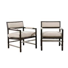 Rare Pair of Armchairs in Ash and Stainless Steel by Edward Wormley for Dunbar