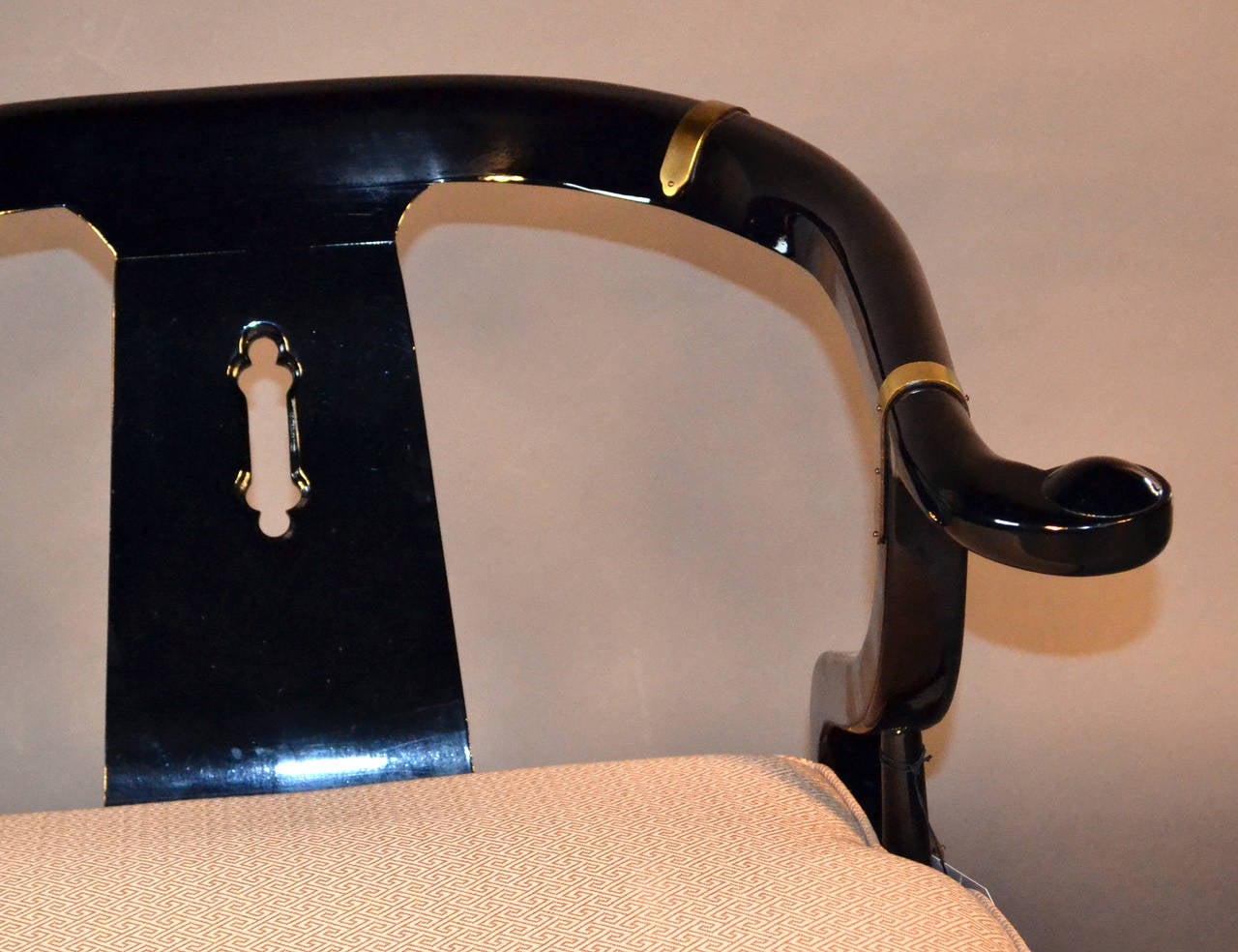 Late 20th Century Black Lacquer and Linen Asian Style Lounge Chair in the Manner of James Mont