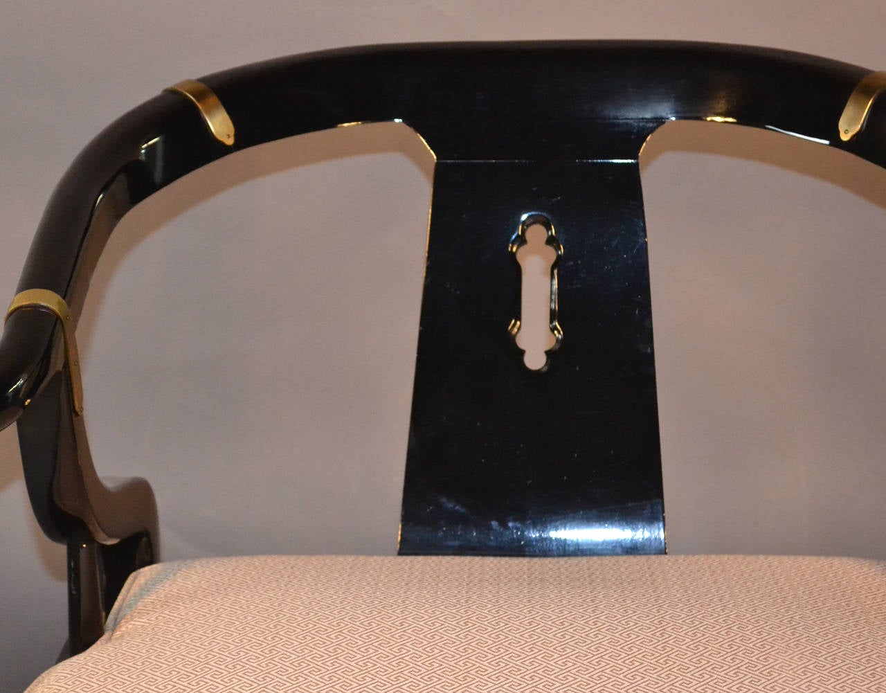 Black Lacquer and Linen Asian Style Lounge Chair in the Manner of James Mont 2