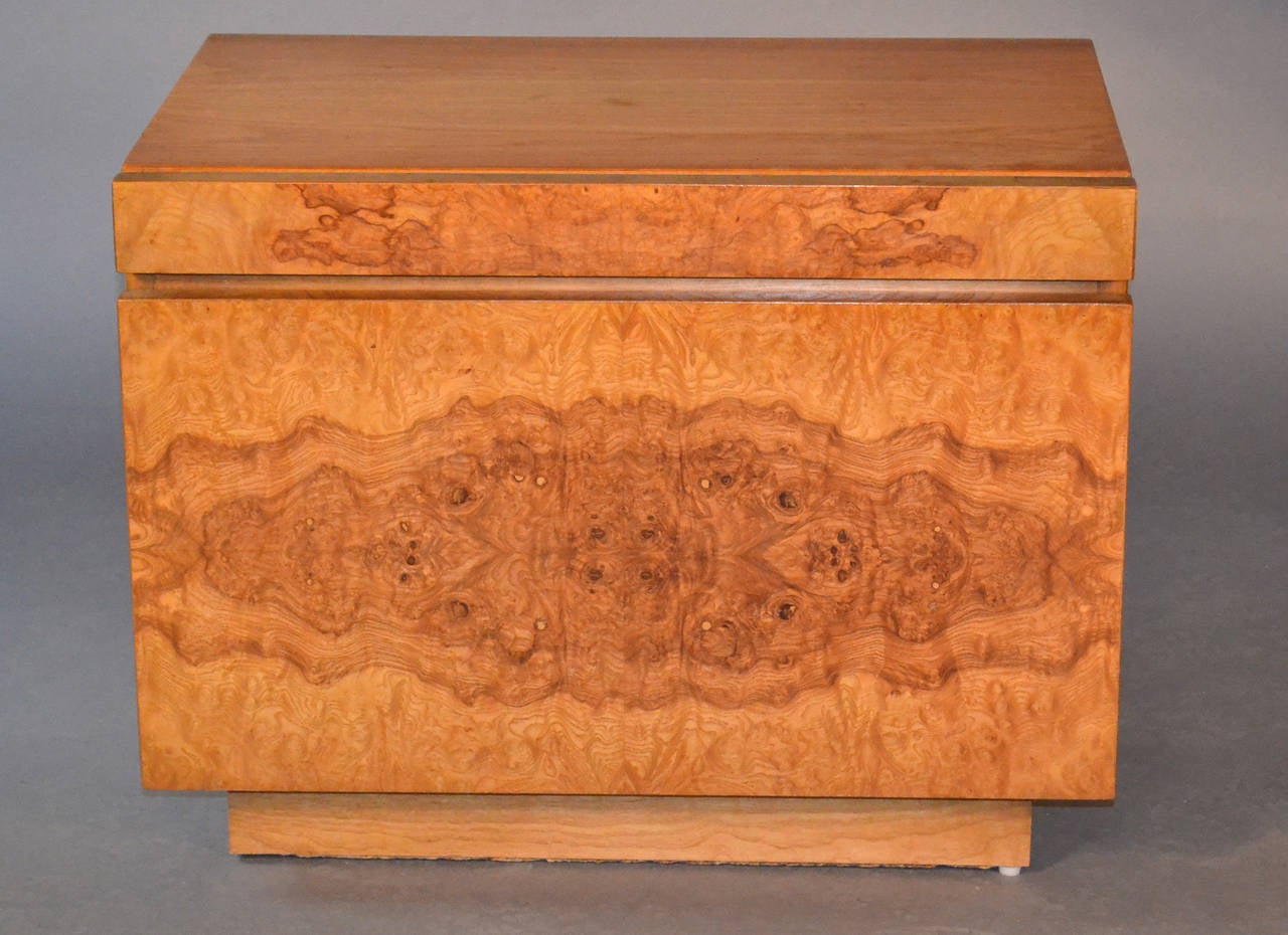 Beautiful Burled Wood End Tables with Drawer and Tray by Lane at 1stdibs
