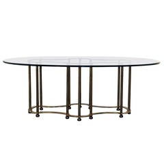 Mastercraft Faux Bamboo Solid Brass Dining Table with Racetrack Beveled Glass