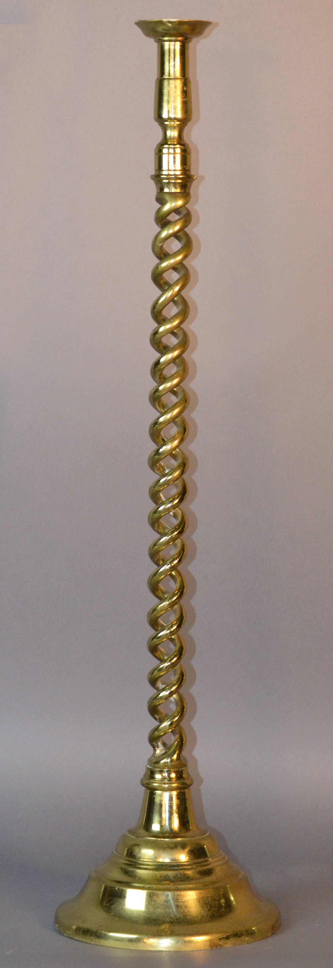Pair of Tall English Brass Floor Candlesticks In Good Condition In Bridport, CT