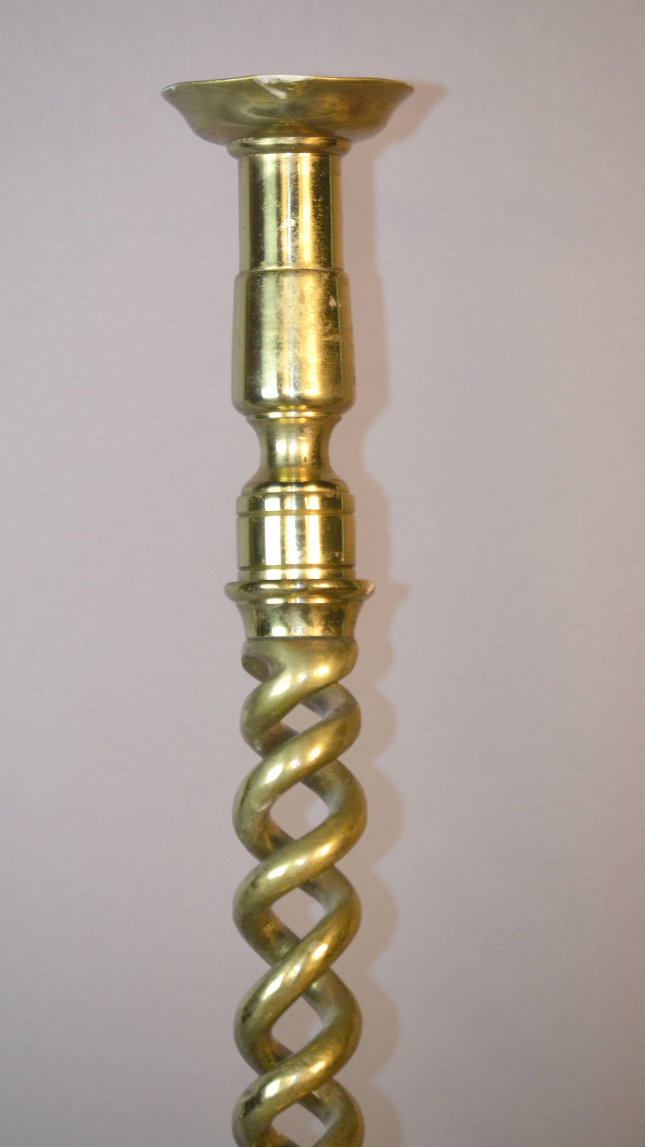 19th Century Pair of Tall English Brass Floor Candlesticks