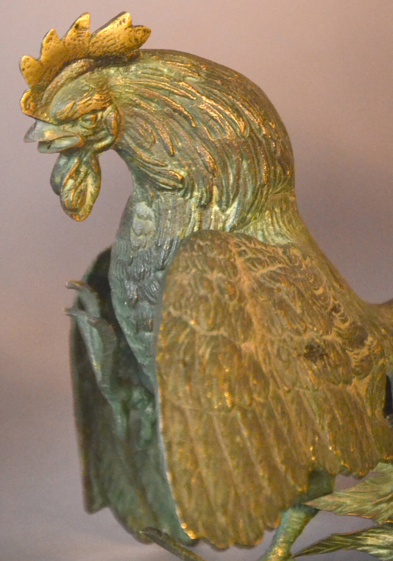 Pair of Large Brass Fighting Cock Sculptures 1