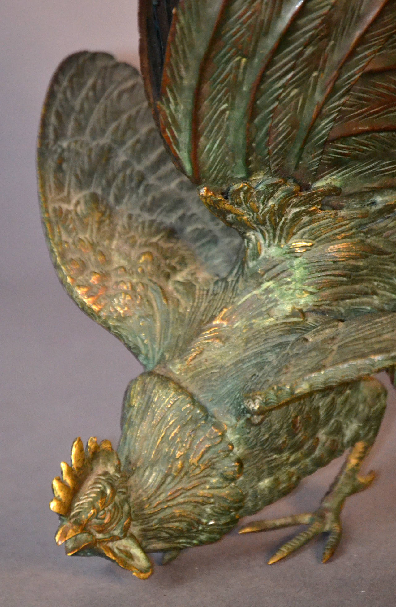 Pair of Large Brass Fighting Cock Sculptures 2
