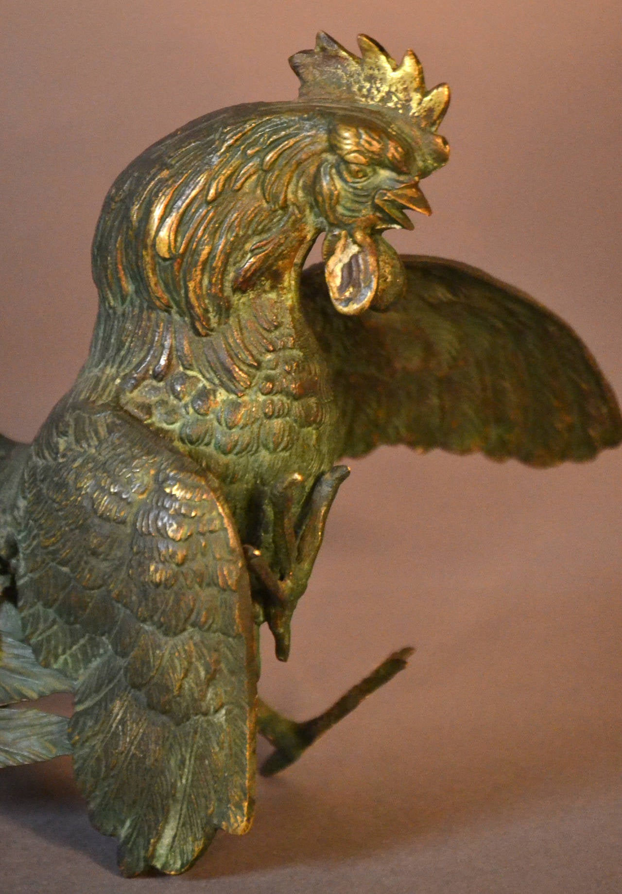 Pair of Large Brass Fighting Cock Sculptures 3