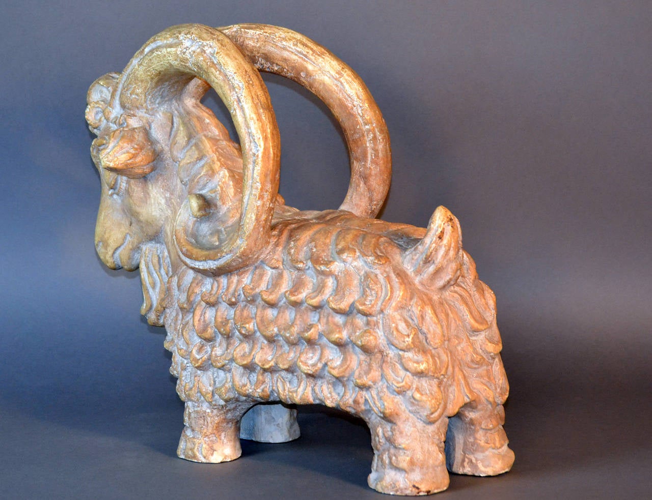 Signed Mid-Century Ceramic Ram Sculpture In Good Condition In Bridport, CT