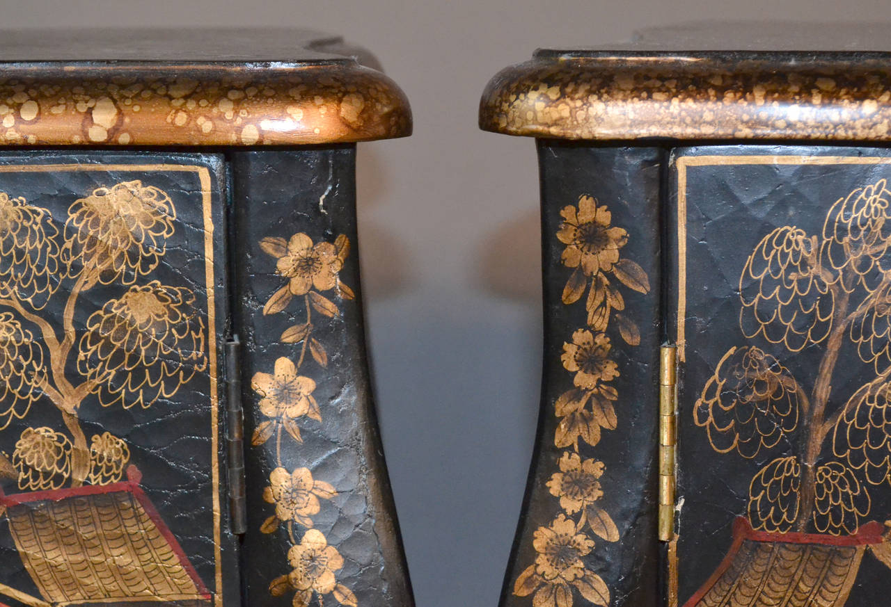 Pair of Chinoiserie Hand-Painted Demilune Commodes 3