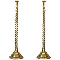 Pair of Tall English Brass Floor Candlesticks