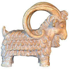 Signed Mid-Century Ceramic Ram Sculpture