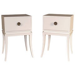 Vintage Pair of White Lacquered Nightstands