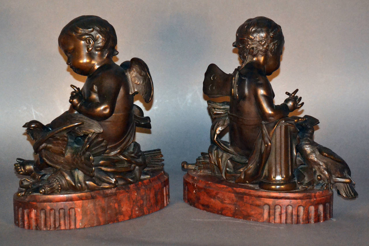 V. Paillard, Pair of French Bronze Cupids or Putti Sculptures, circa 1860 In Excellent Condition For Sale In Bridport, CT