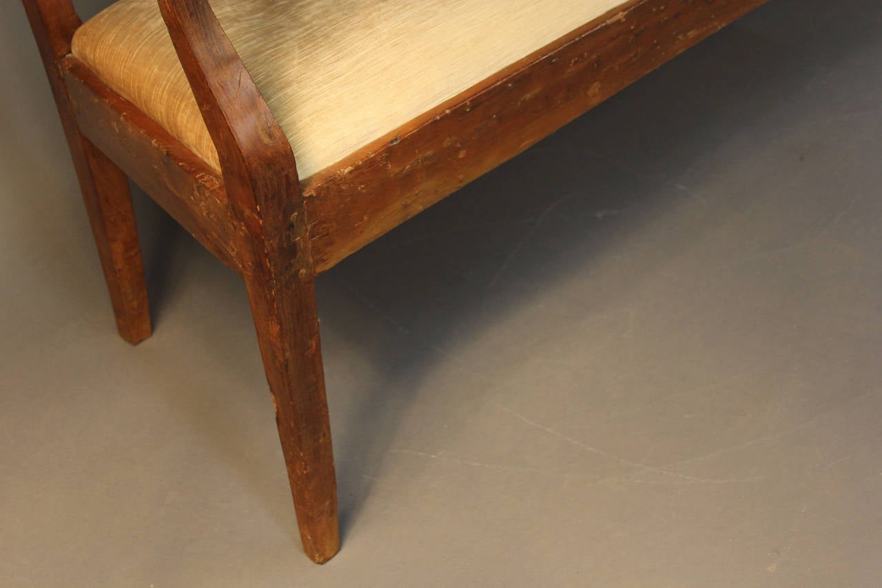 19th Century Carved Back Wood Upholstered Bench Settee For Sale 3