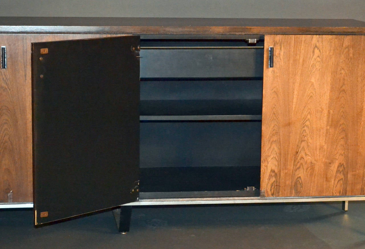 Rosewood Founders Credenza or Console Pair with Chrome Legs at 1stDibs