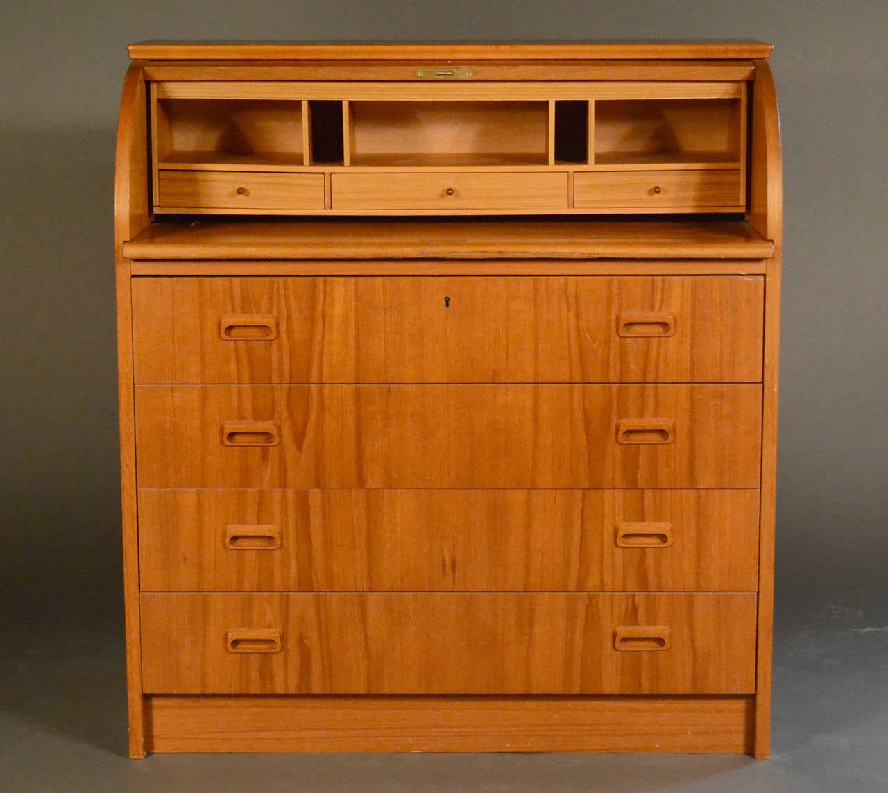 teak roll top desk with drawers