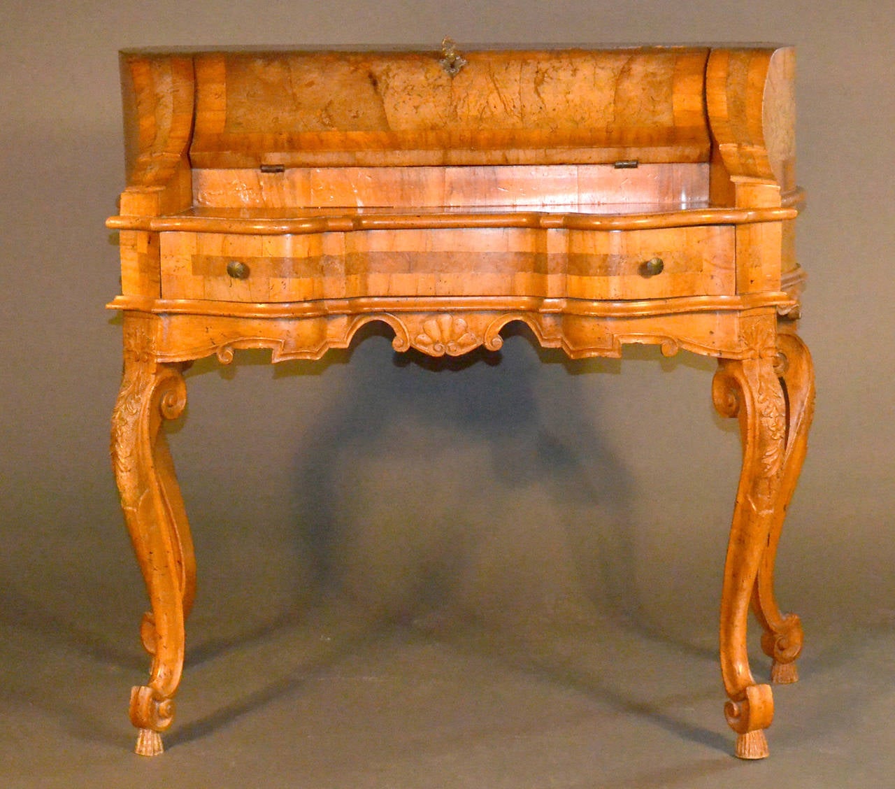 Burled Wood Drop Front Secretaire and Matching Chair