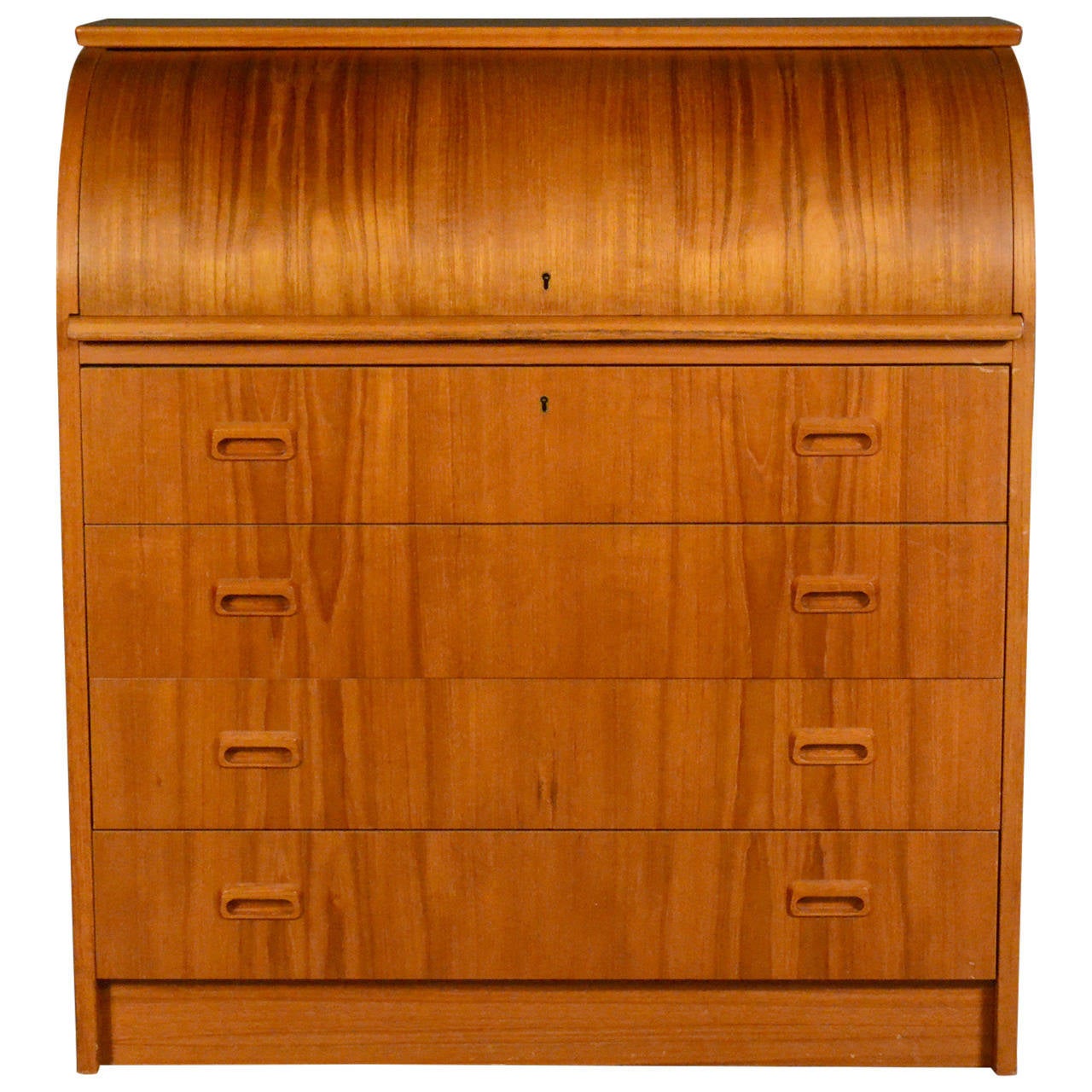 Danish Teak Rolltop Desk With Four Drawers For Sale At 1stdibs
