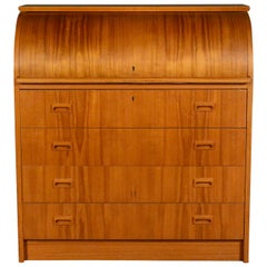 Danish Teak Rolltop Desk with Four Drawers