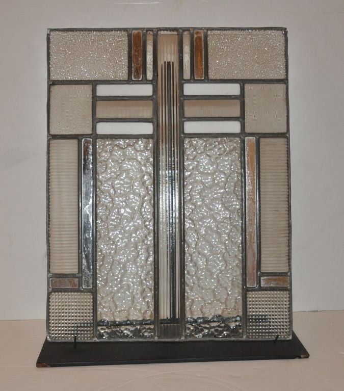 Cubist panel in textured leaded glass by Louis Barillet, France.