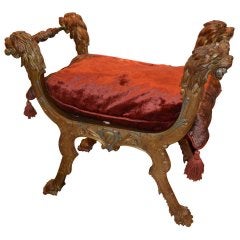 English/Italian Carved And Painted Lions Head Bench
