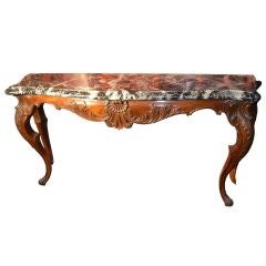 Late 18thc Portuguese Olive Wood And Marble Console Table