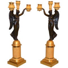 Pair of French First Empire Nike Candlesticks by Thomire