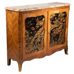 French Louis XV Style Kingwood Chest With Oriental Lacquer Doors