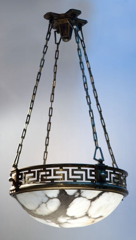 Large alabaster and bronze ceiling fixture