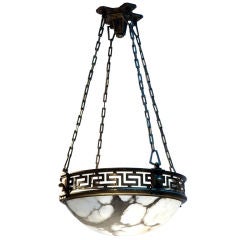 Large alabaster and bronze ceiling fixture