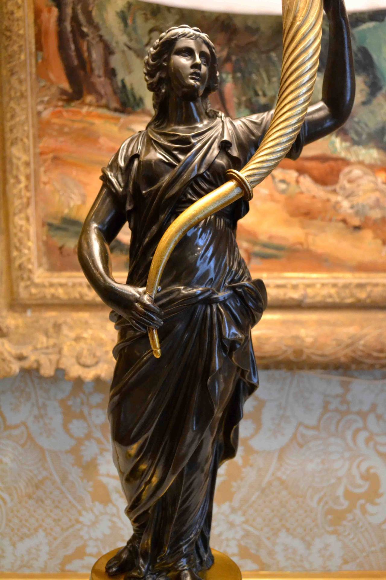 Neoclassical Large Bronze Classical Figure as a Table Lamp after Clodion For Sale