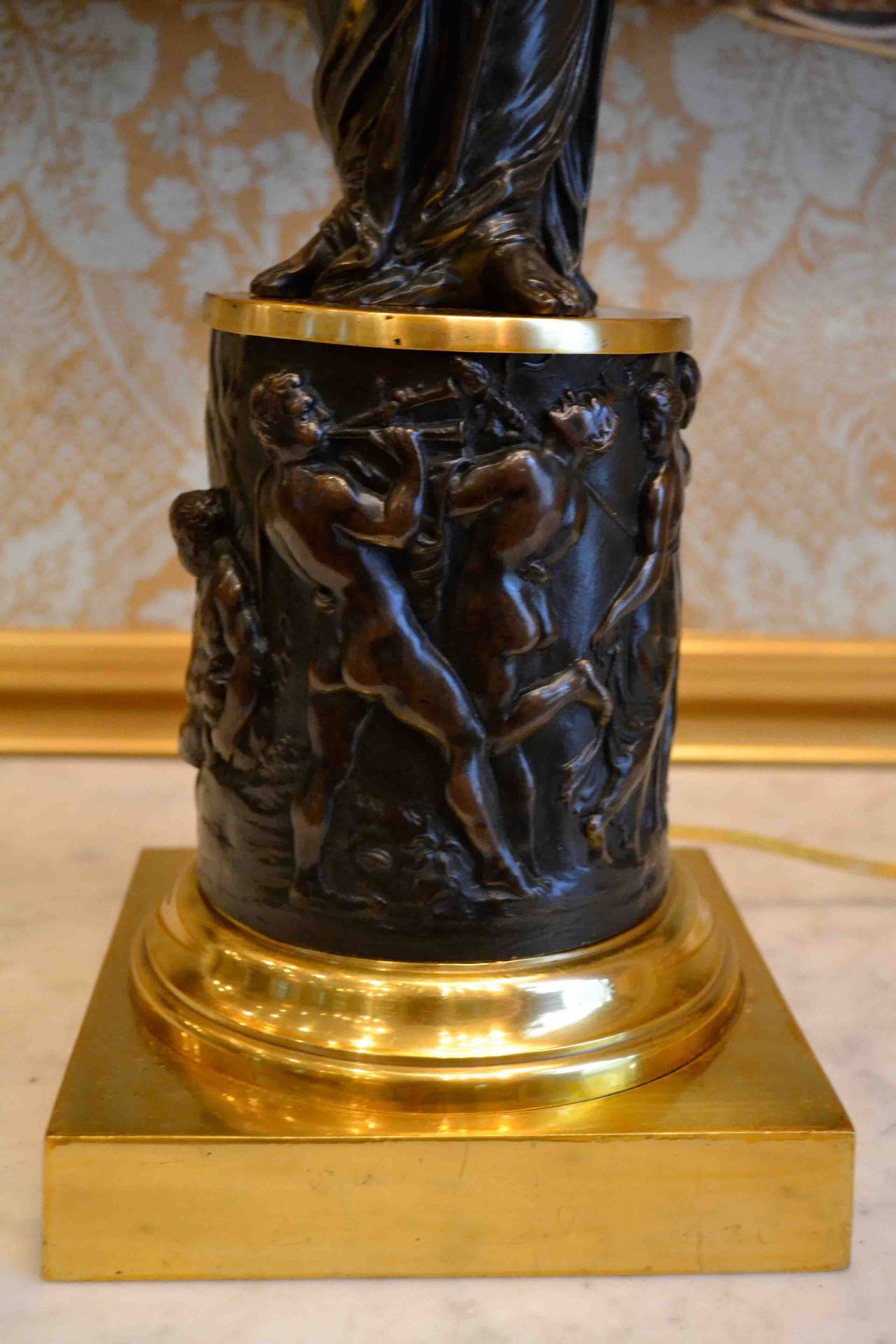French Large Bronze Classical Figure as a Table Lamp after Clodion For Sale