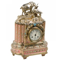 French Mantel Clock in Porcelain with sterling overlay