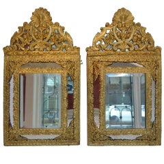 Antique Pair of French/Dutch gilt brass framed bevelled mirrors