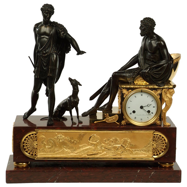 French Empire Mantel Clock Depicting Hippolytus 
Theseus