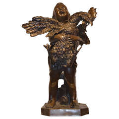 Bronze Boy Holding a Rooster by Adriano Cecioni (1836-1886)