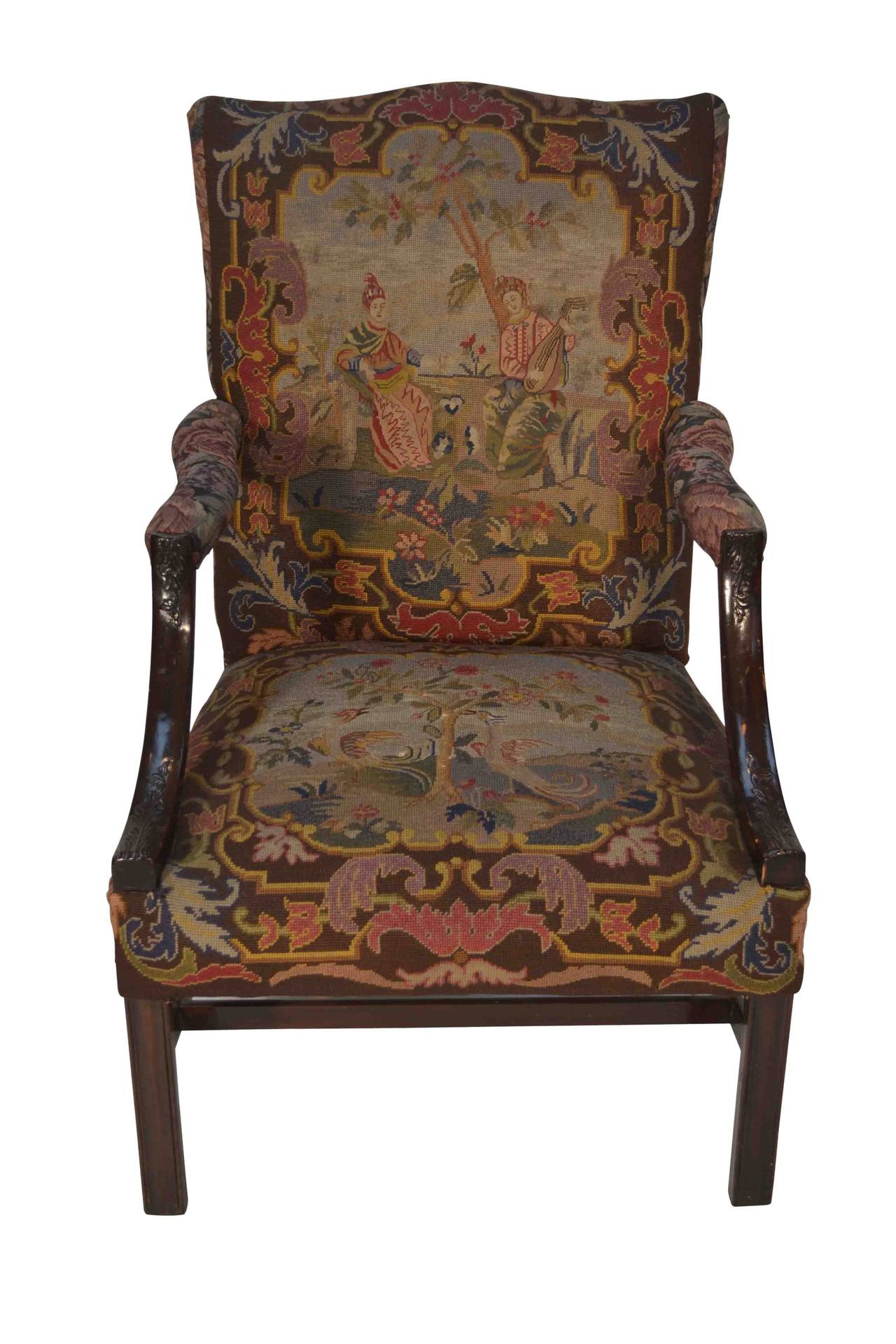 Carved 19 Century English Chippendale Style Library Chair