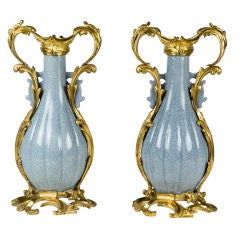 Pair of Gilt Bronze Mounted Chinese Porcelain Vases