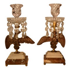 Antique Pair of small bronze eagle candlesticks
