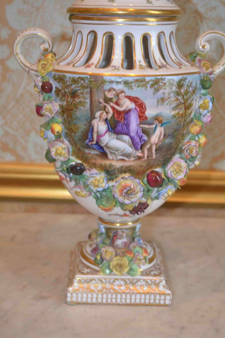 Rococo Revival Tall Dresden Porcelain Lidded Urn For Sale