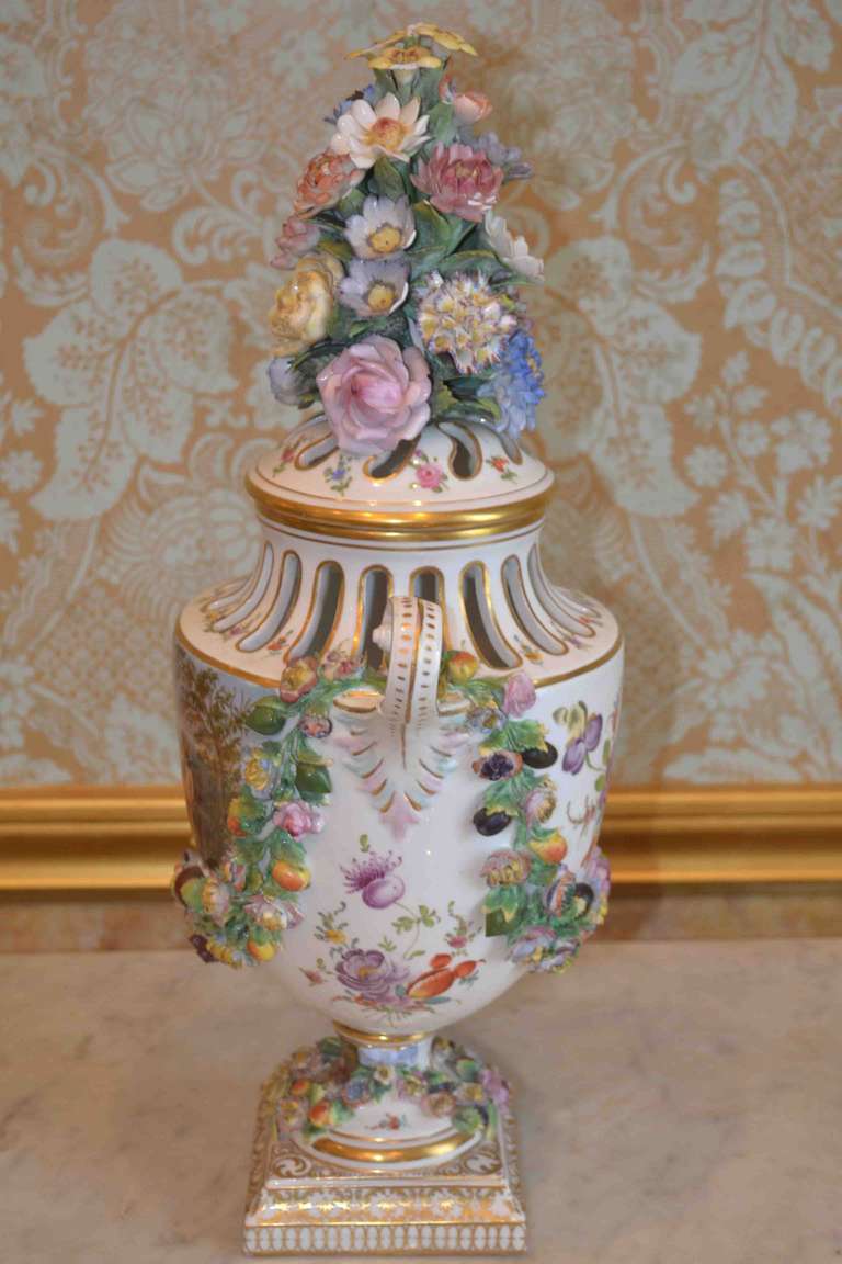 German Tall Dresden Porcelain Lidded Urn For Sale