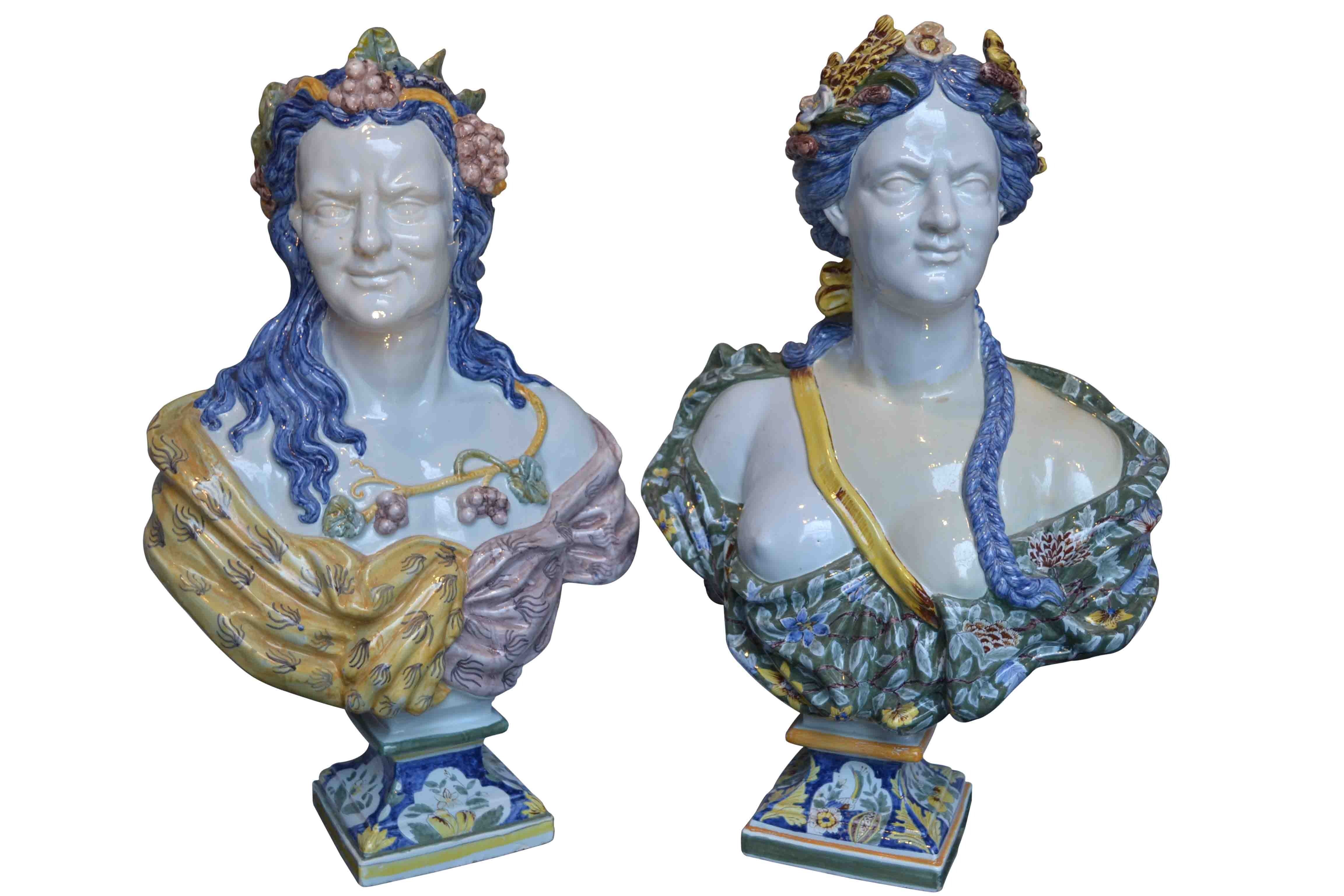 Faience de Rouen Busts of Summer and Fall,  likely by Samson For Sale