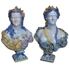 Faience de Rouen Busts of Summer and Fall,  likely by Samson