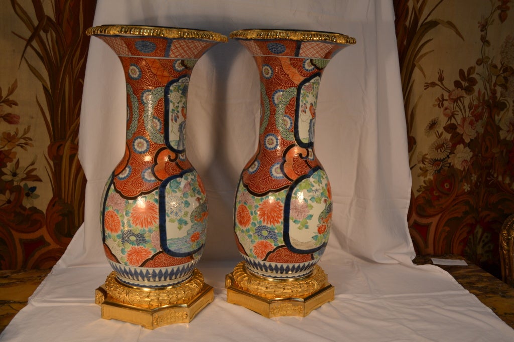 19th Century Japanese Imari Vases Mounted in Gilt Bronze