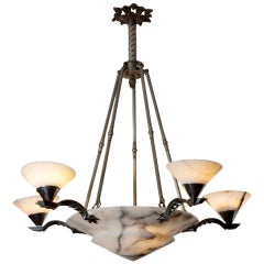 Antique French Art Deco Alabaster Chandelier